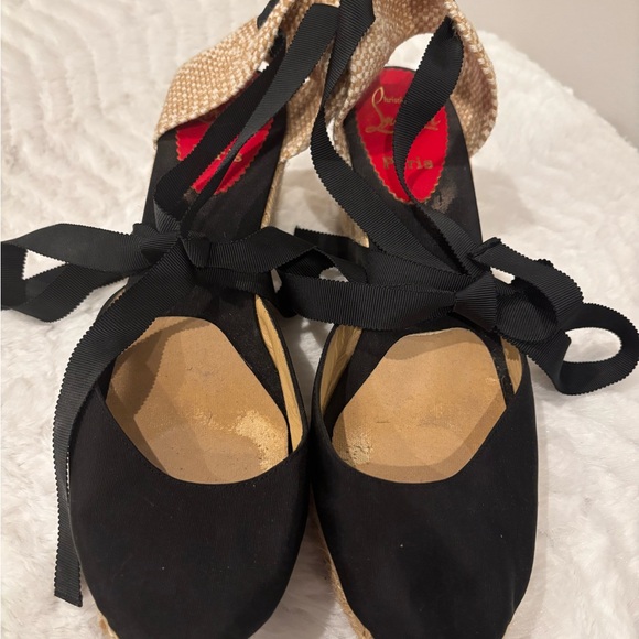 Christian Louboutin Black and Tan Espadrille Wedges - Picture 5 of 12